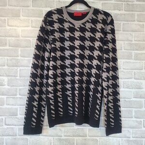 Hugo Boss Virgin Wool Houndstooth Sweater Black Gray Fade Medium